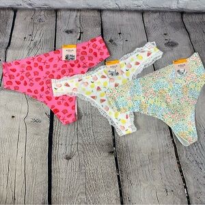 Aqua Intimates Thong Panties Underwear 3 Pair Stretch Cotton Nylon Pink S NWT